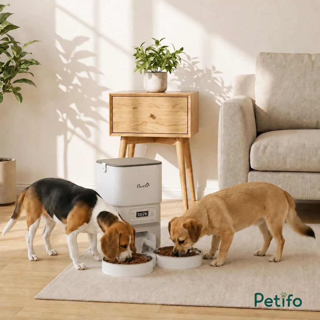 PawHut 4L dual-bowl feeder: Dual-bowl automatic feeder serving two pets at home - Petifo