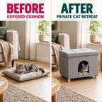 BEFORE and AFTER: exposed cushion compared with a private retreat in the PawHut Cat House and Footstool - Petifo