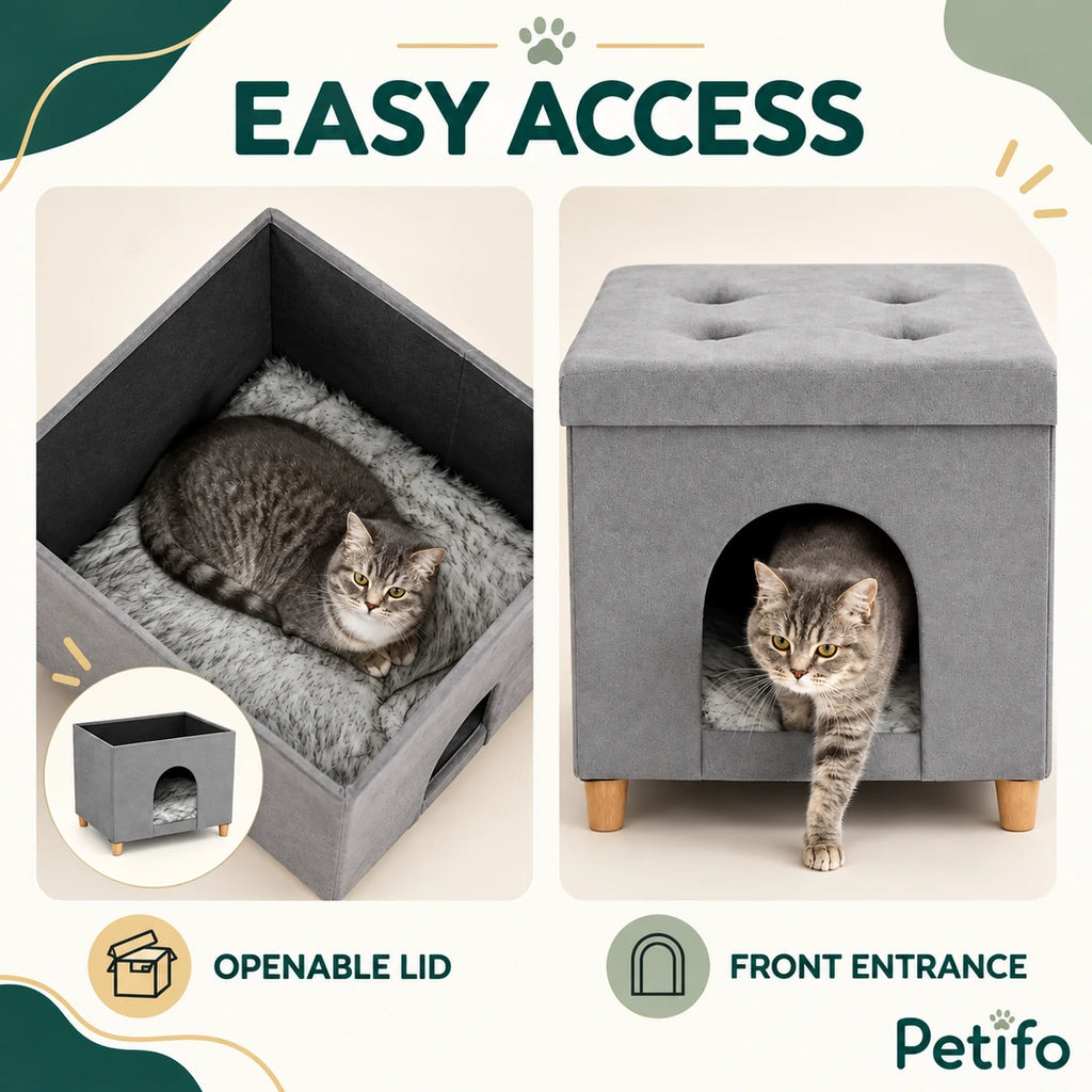PawHut Cat House & Footstool – easy access - Petifo