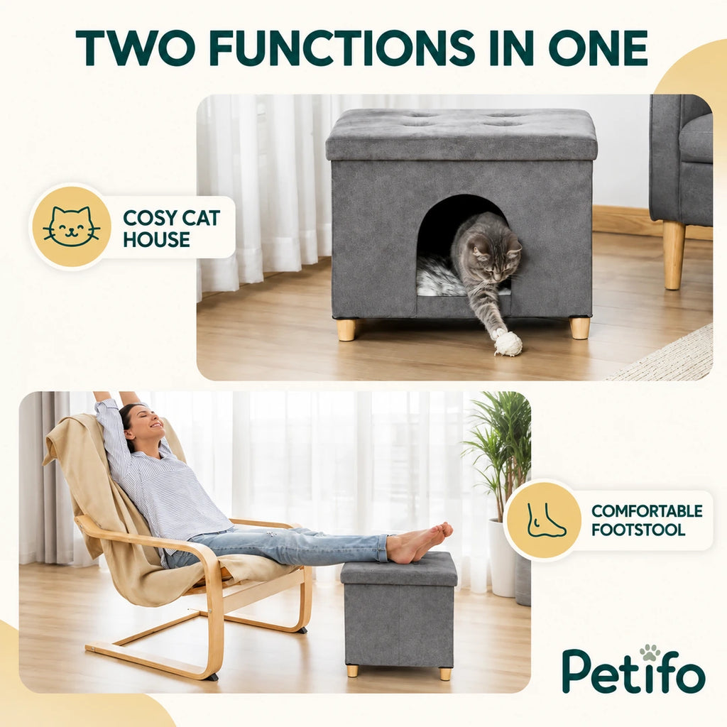 PawHut Cat House & Footstool – two functions - Petifo