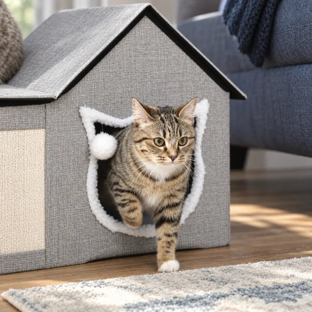 PawHut cat house with scratcher – assembly view – Petifo