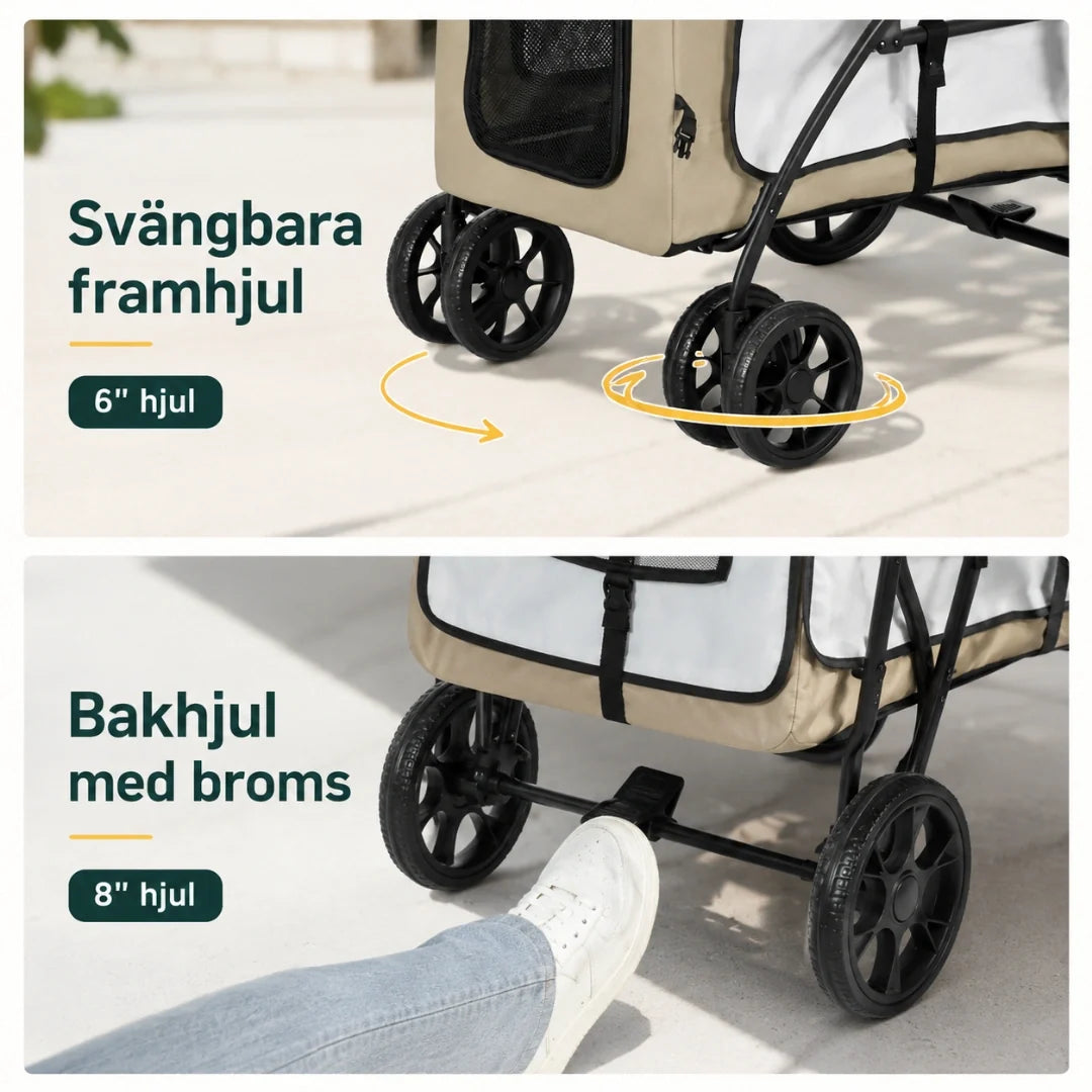 PawHut 2-in-1 Pet Pushchair for Dogs and Cats wheels - Petifo