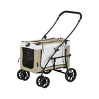 PawHut 2-in-1 Pet Pushchair for Dogs and Cats khaki close-up - Petifo