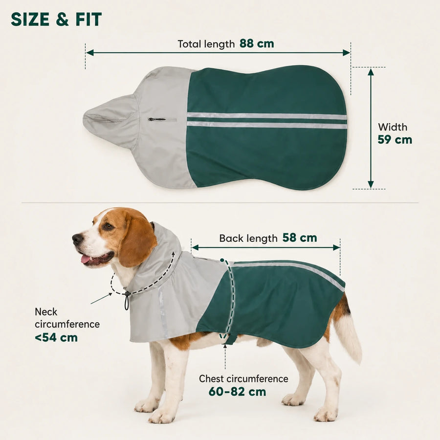 Maat- en pasvormgids voor de PawHut-regenjas voor honden met capuchon - Petifo