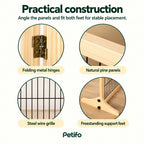 PawHut Foldable Wooden Dog Gate – pine panels, folding hinges, steel grille and freestanding support feet – Petifo