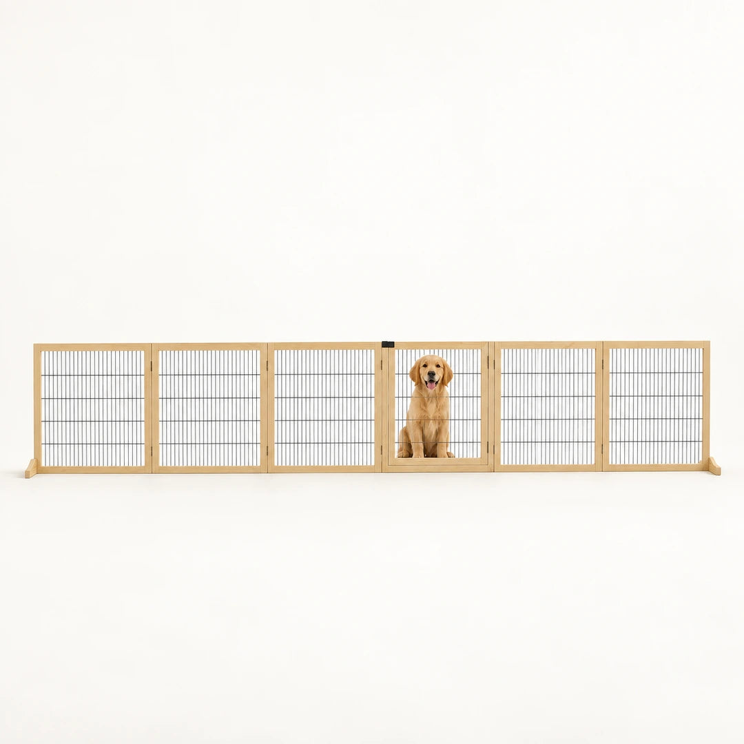 PawHut foldable wooden dog gate – product view – Petifo