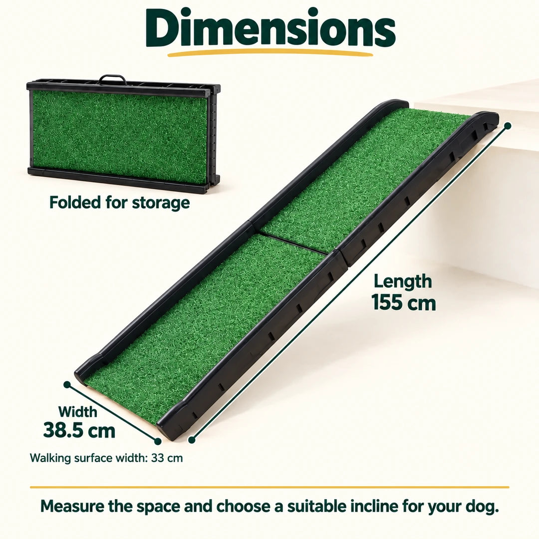 PawHut dog ramp dimensions: 155 cm long and 38.5 cm wide, with a 33 cm walking surface
