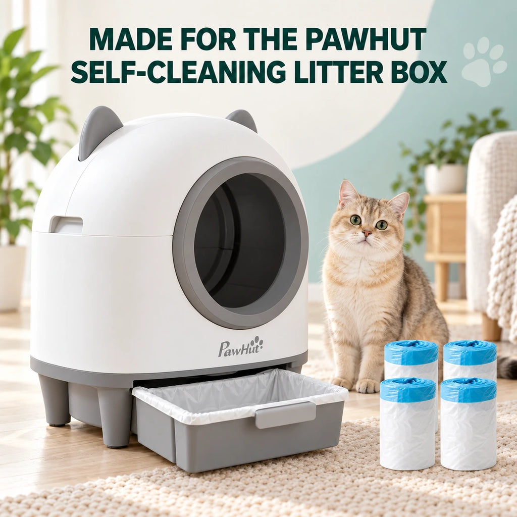 PawHut self-cleaning litter box with compatible refill bags and a calm cat - Petifo
