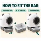 Three steps for fitting a PawHut waste bag into the litter box drawer - Petifo