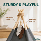PawHut teepee pet bed: Pine poles, hanging toy and decorative details on the teepee - Petifo