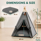 PawHut teepee pet bed: Teepee pet bed dimensions and six-centimetre cushion depth - Petifo