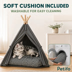 PawHut teepee pet bed: Cat on the removable washable cushion inside the teepee bed - Petifo