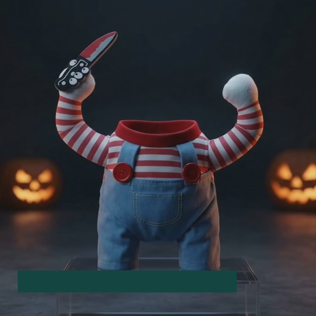 Creepy Doll Pet Costume with front-facing doll design — Petifo
