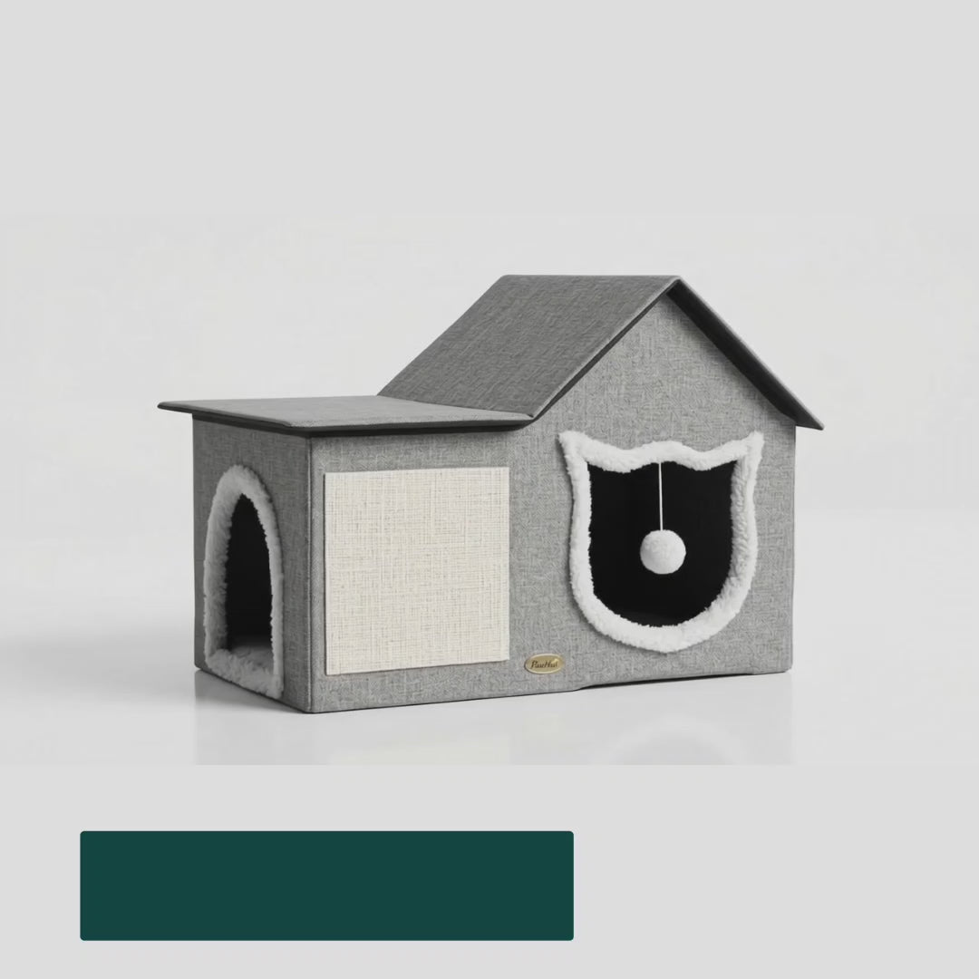 PawHut Cat House with Scratcher showing the enclosed resting space and scratching surface — Petifo