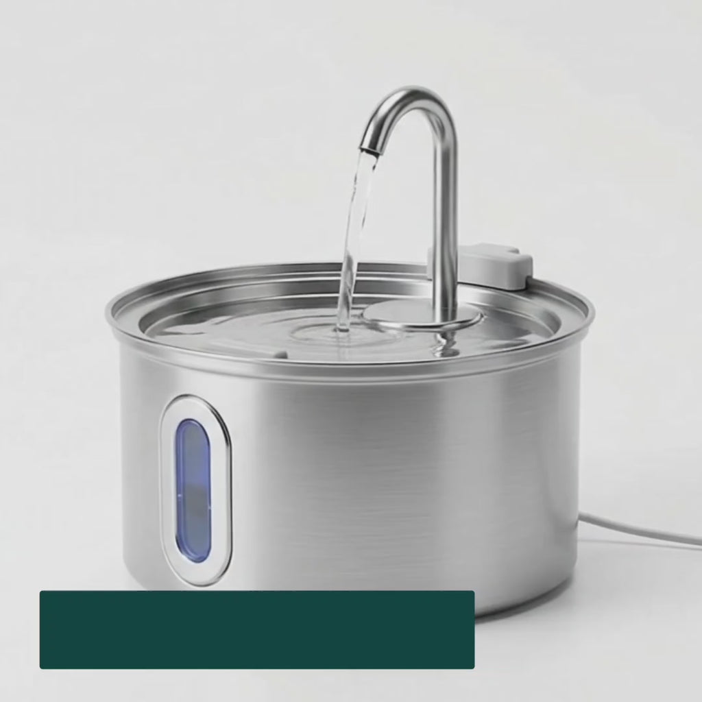 PawHut 2.5 L Cat Water Fountain showing the flowing water and stainless-steel drinking surface — Petifo
