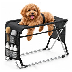 Friendly brown dog on the black TailCare Pet Grooming Stand